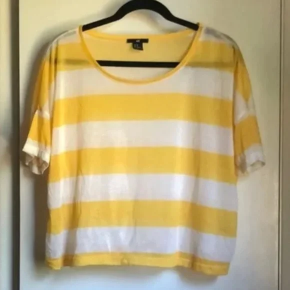 H&M Yellow and White Wide Striped Crop Top - Picture 2 of 12